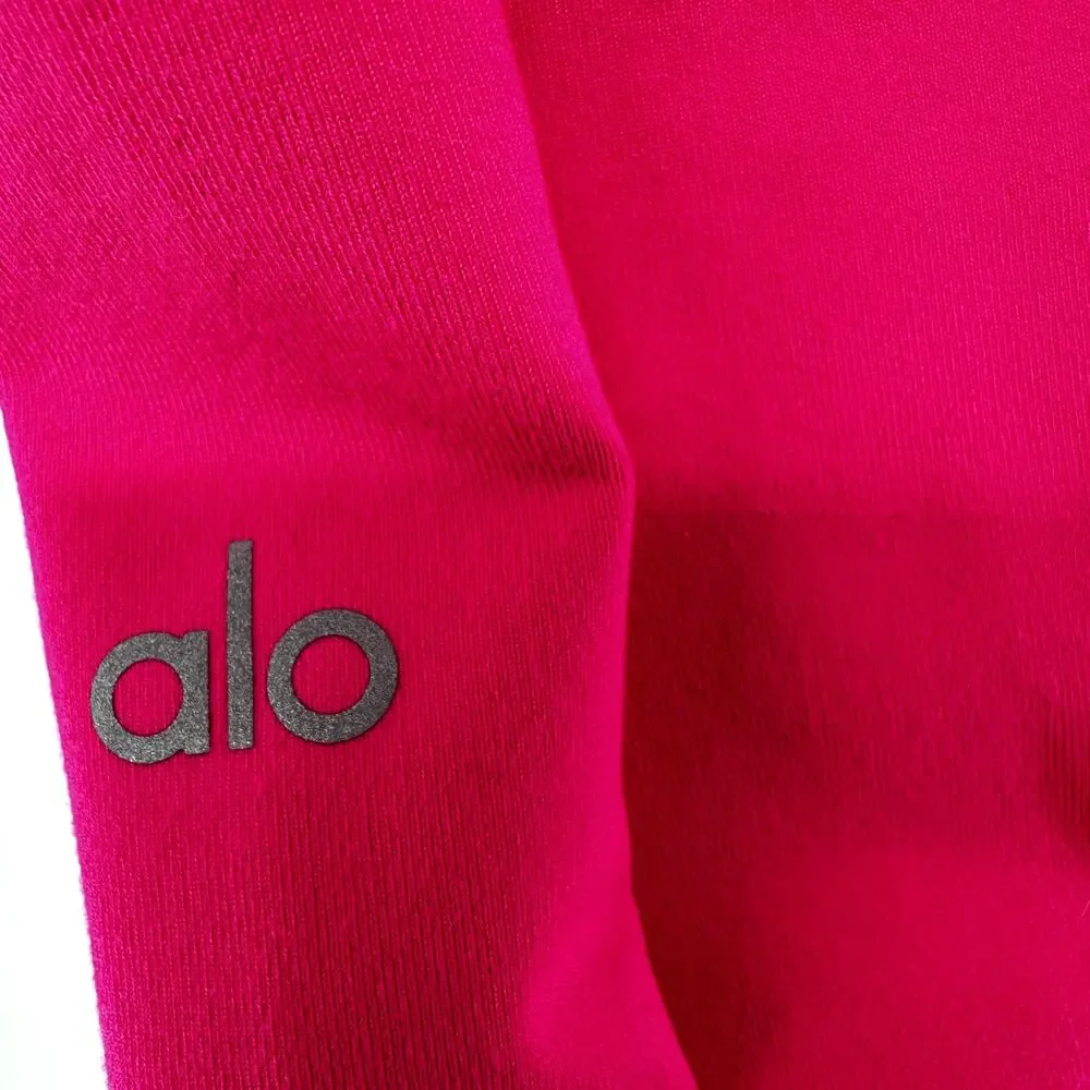 Alo Yoga 7/8 High-Waist Checkpoint Legging Drawstring Cropped Hot Pink Medium